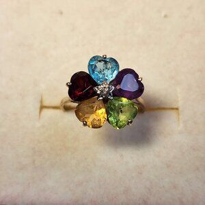 Estate VTG 14K Solid Gold Natural Multi-Gem & Diamond Floral Ring 2.65g Sz 7